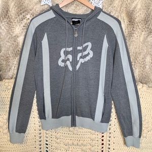 Fox Racing Grey Zip Up Knit Hooded Sweater